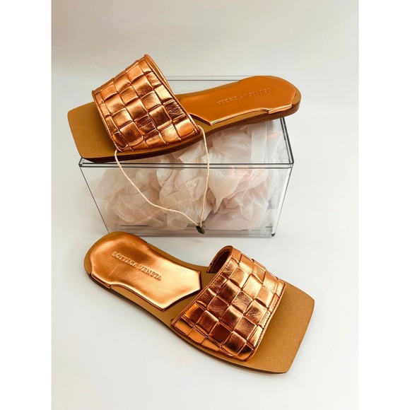 Bottega Veneta Intrecciato Leather Slides Sandals Rose Gold EU 34.5 US 4.5 Women